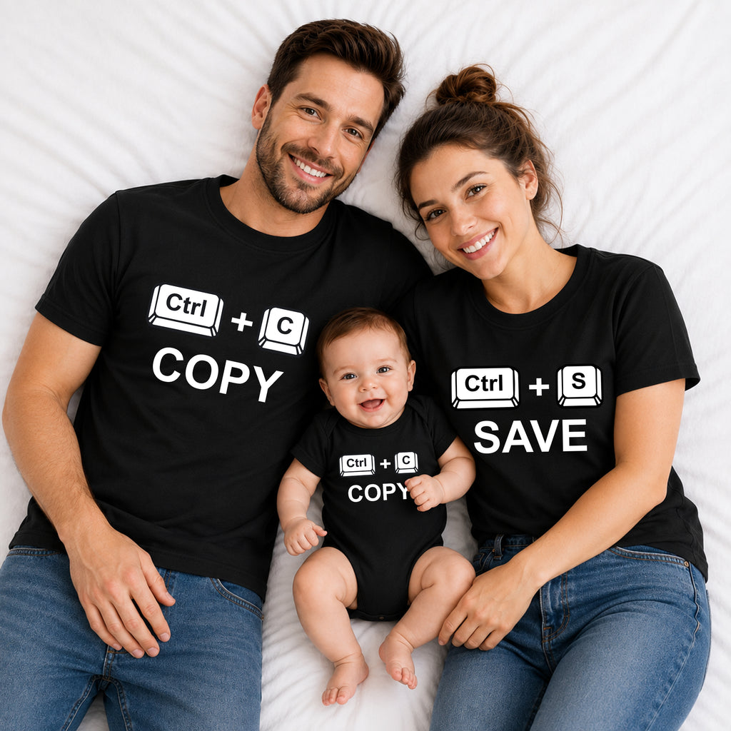 Copy Paste Family Matching T-Shirts – Dad, Mom & Baby Combo