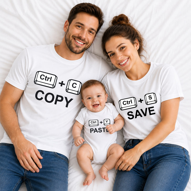 Copy Paste Family Matching T-Shirts – Dad, Mom & Baby Combo