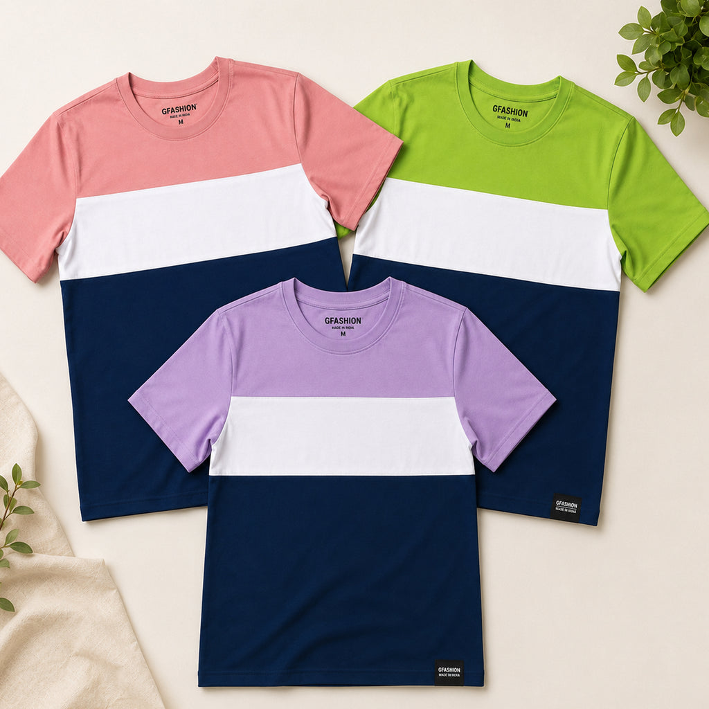 Pastel Pop Trio – Premium Color Block T-Shirt Combo (Pack of 3)