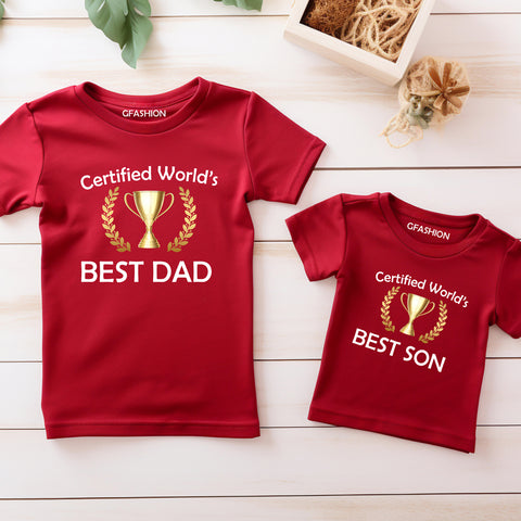 CERTIFIED WORLD'S BEST DAD SON MATCHING FAMILY T SHIRTS