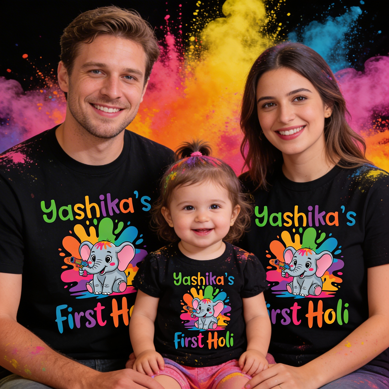 First Holi T-shirts for family name customize