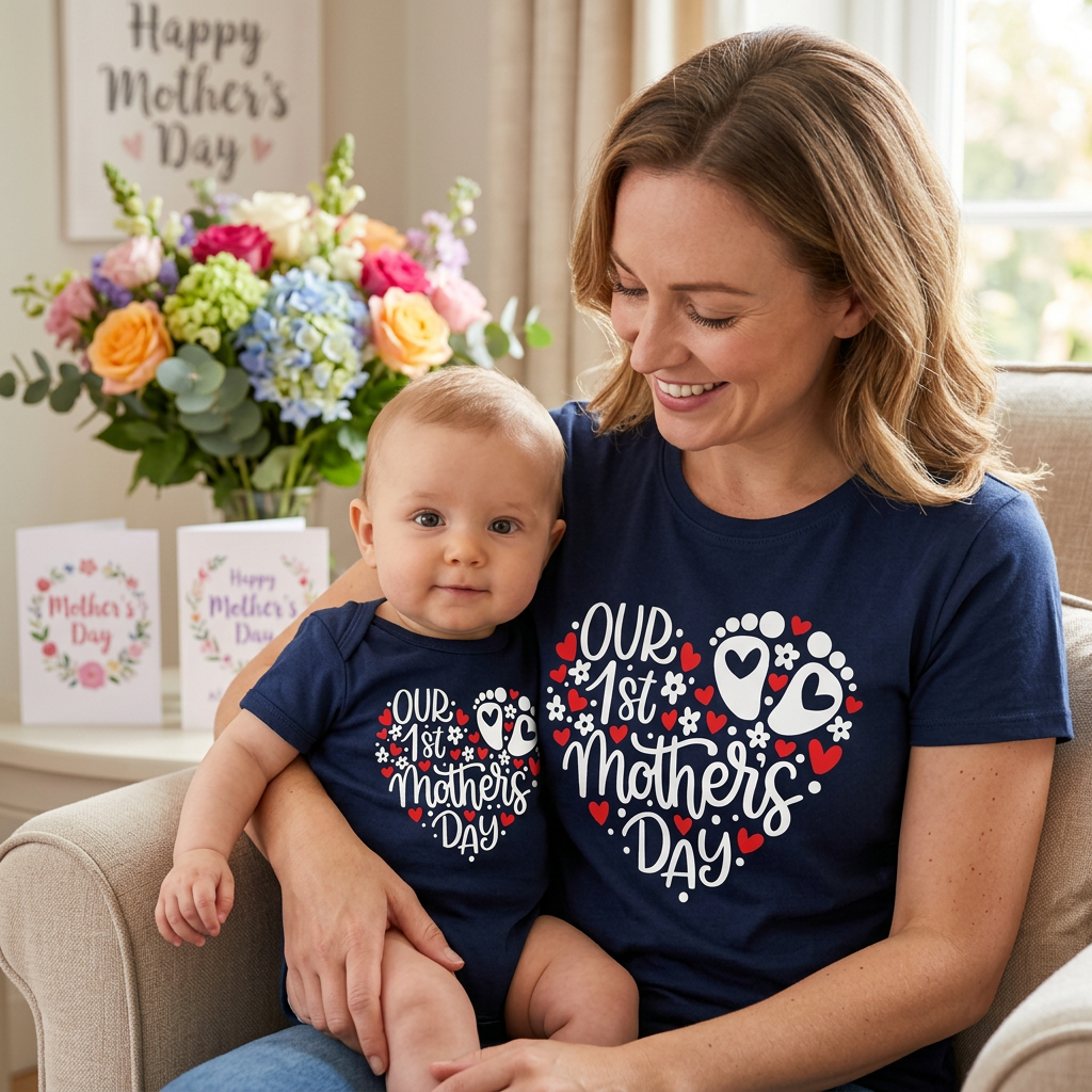 Our first mother's day T-shirts For Mother and Baby