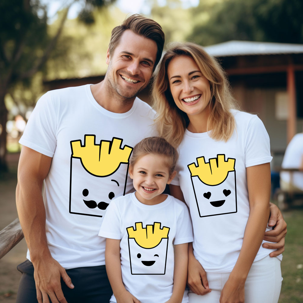 French fries in t shirts family tees