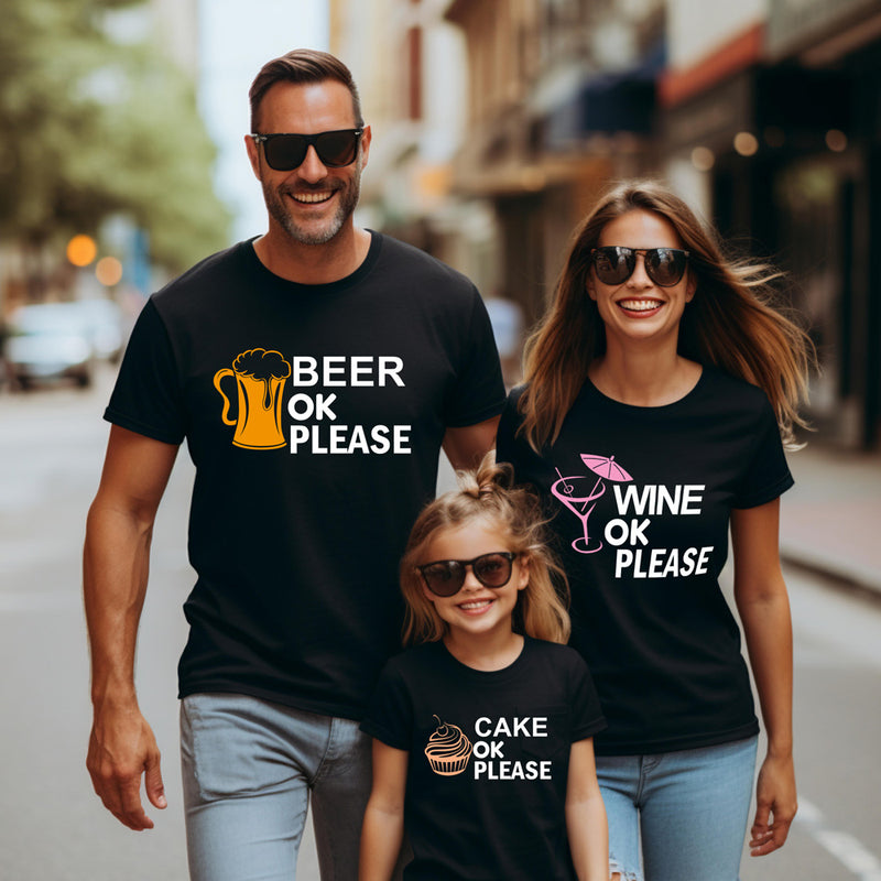 Beer wine cake funny family tee shirts set