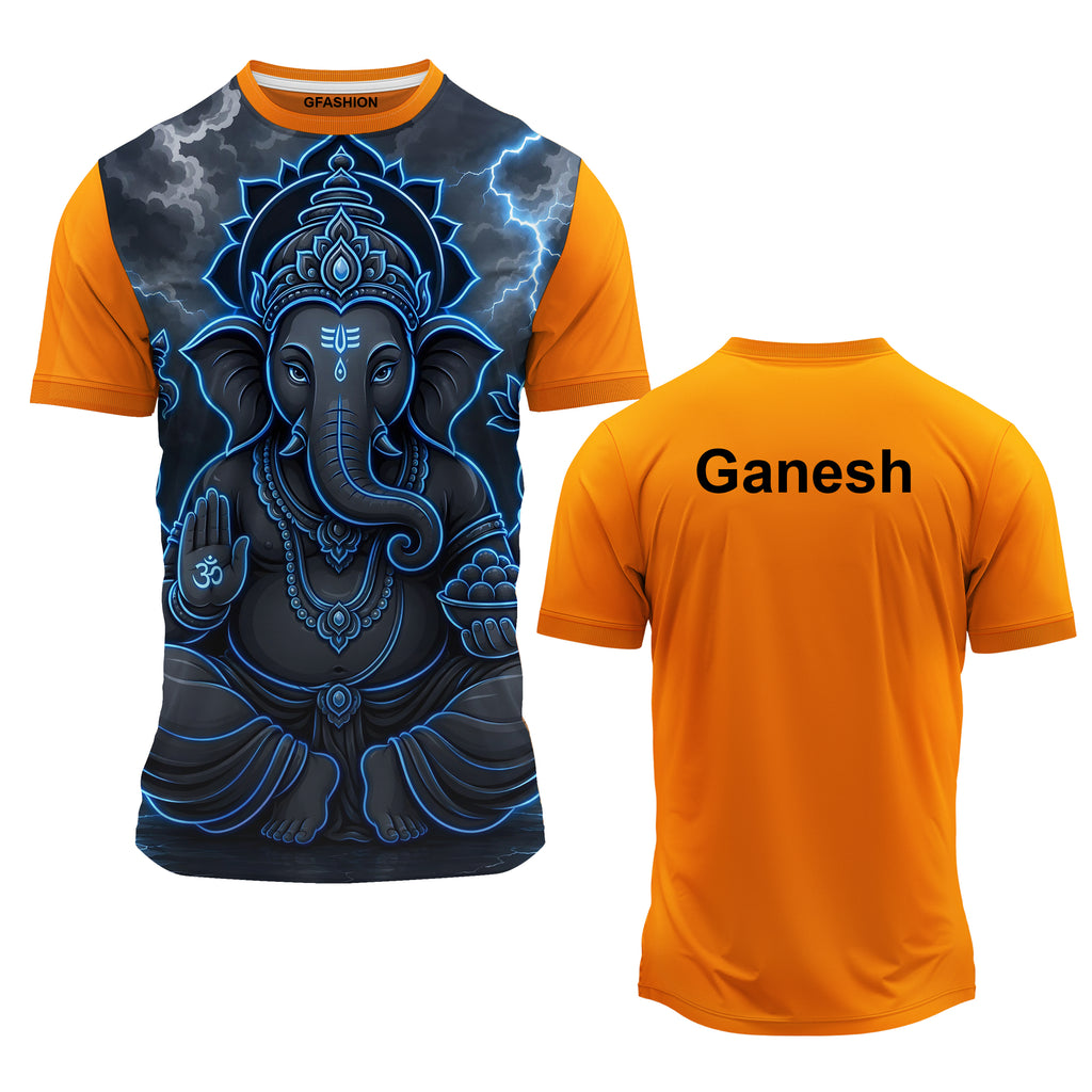 Personalized Blue Lord Ganesha Polyester T-Shirt with Name