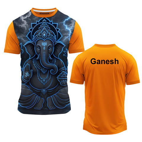 Personalized Blue Lord Ganesha Polyester T-Shirt with Name