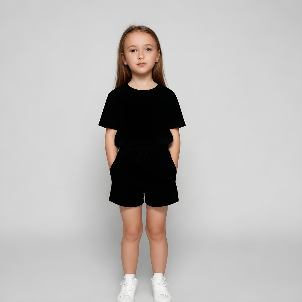 Girls black co-ord set tshirts and shorts
