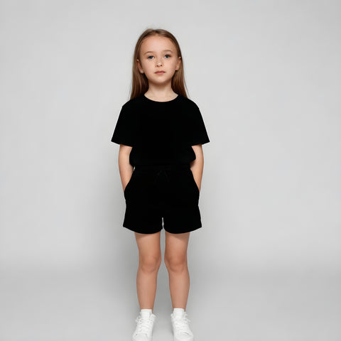 Girls black co-ord set tshirts and shorts