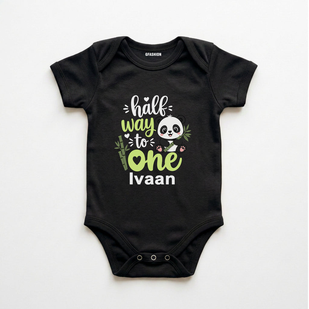Personalized Half Way to One Panda Baby Bodysuit with Custom Name