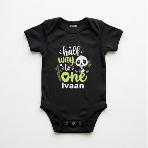 Personalized Half Way to One Panda Baby Bodysuit with Custom Name