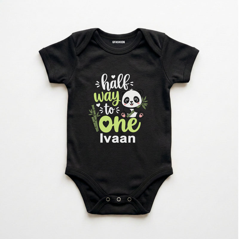 Personalized Half Way to One Panda Baby Bodysuit with Custom Name