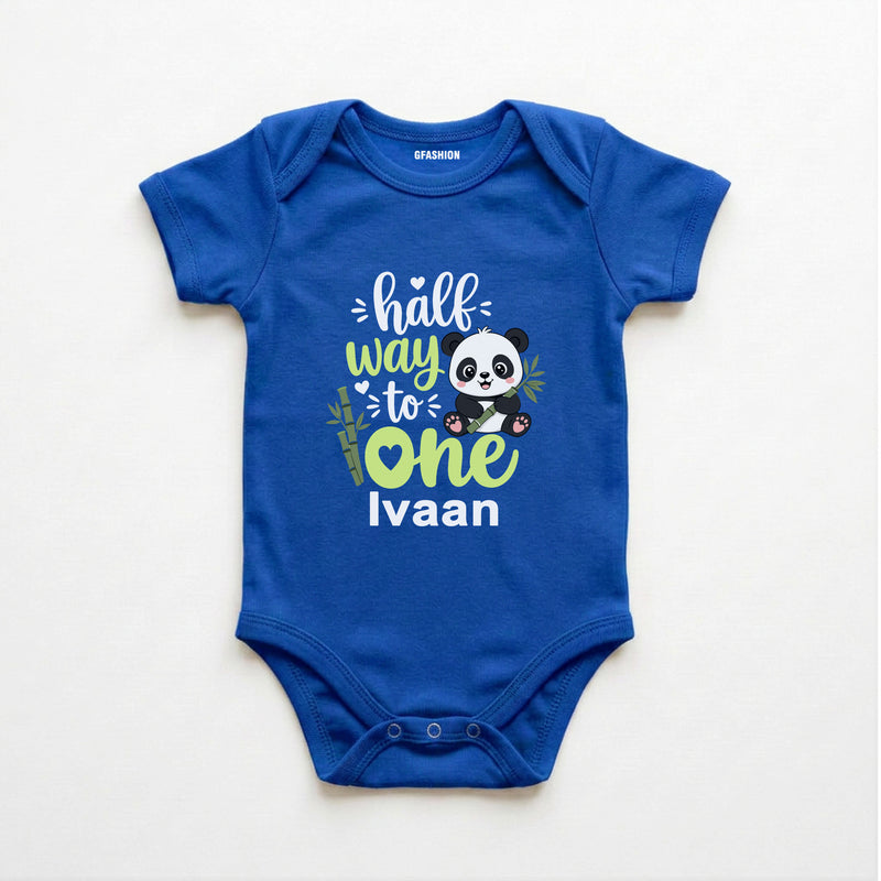 Personalized Half Way to One Panda Baby Bodysuit with Custom Name