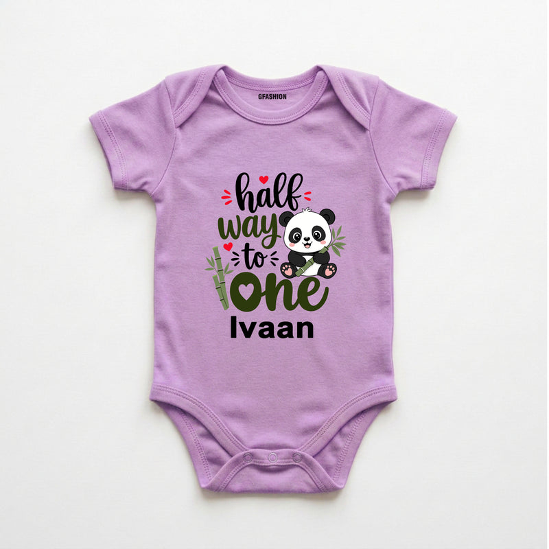 Personalized Half Way to One Panda Baby Bodysuit with Custom Name