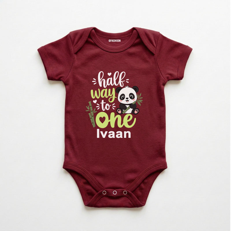 Personalized Half Way to One Panda Baby Bodysuit with Custom Name