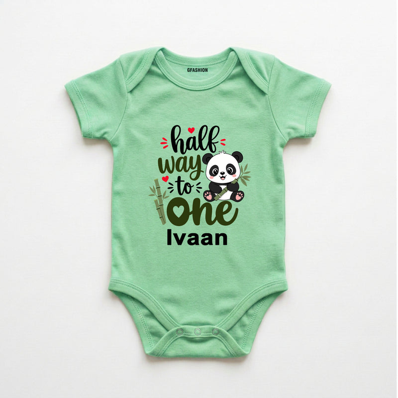 Personalized Half Way to One Panda Baby Bodysuit with Custom Name