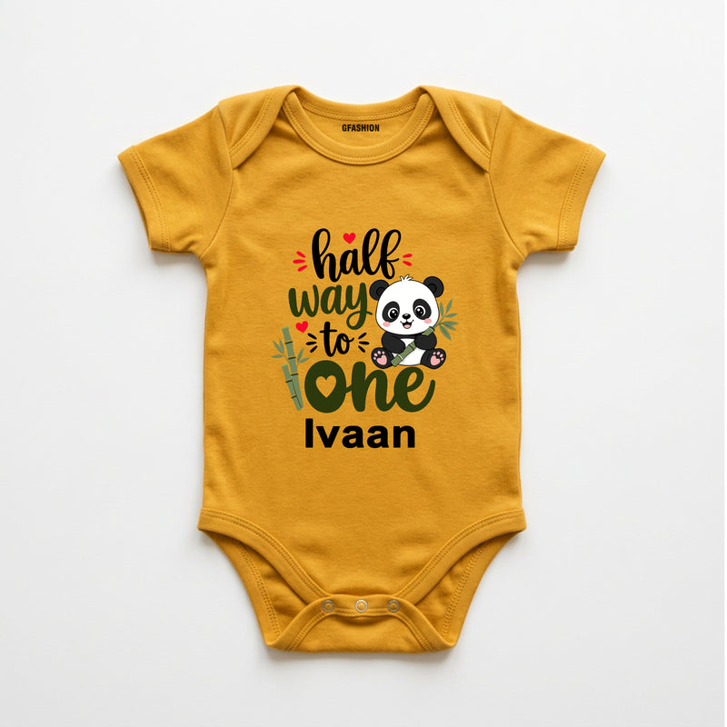 Personalized Half Way to One Panda Baby Bodysuit with Custom Name