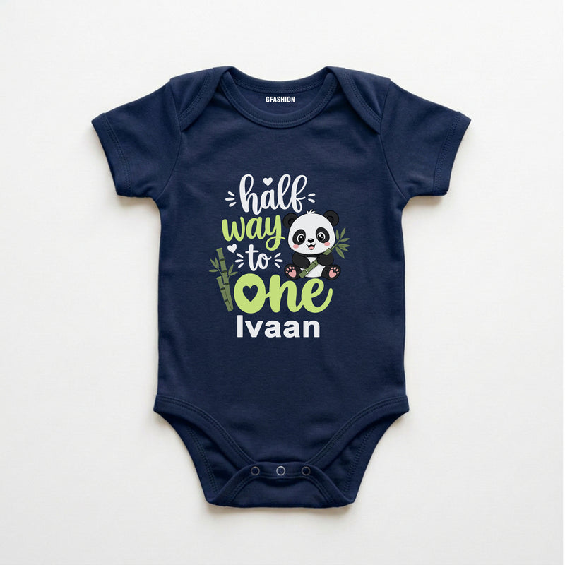 Personalized Half Way to One Panda Baby Bodysuit with Custom Name