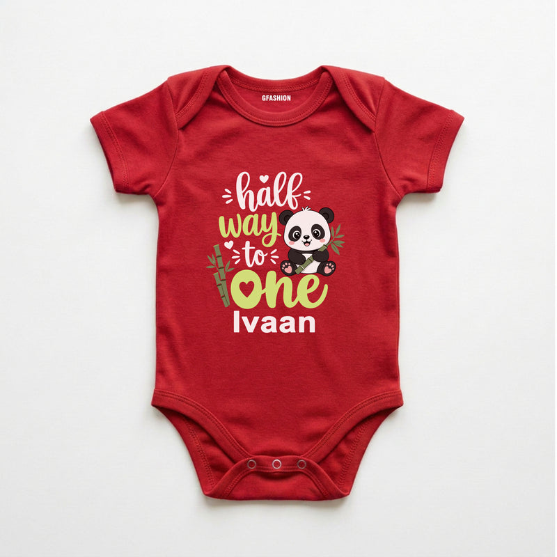 Personalized Half Way to One Panda Baby Bodysuit with Custom Name