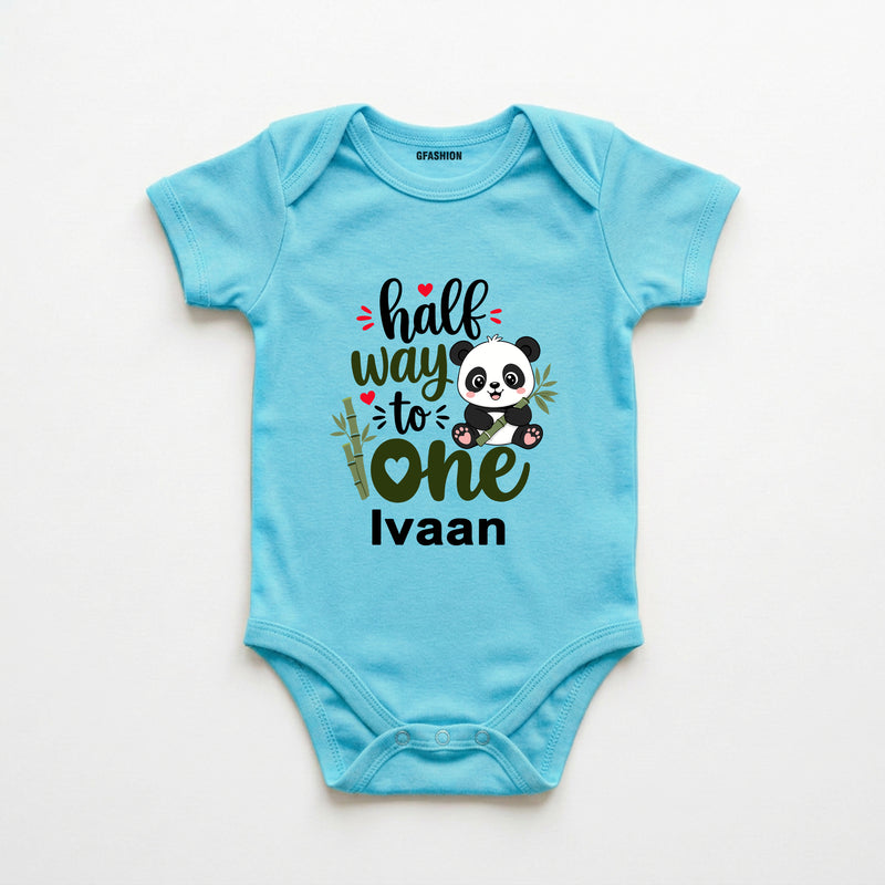 Personalized Half Way to One Panda Baby Bodysuit with Custom Name