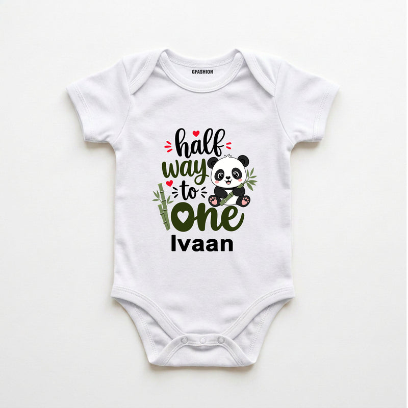 Personalized Half Way to One Panda Baby Bodysuit with Custom Name