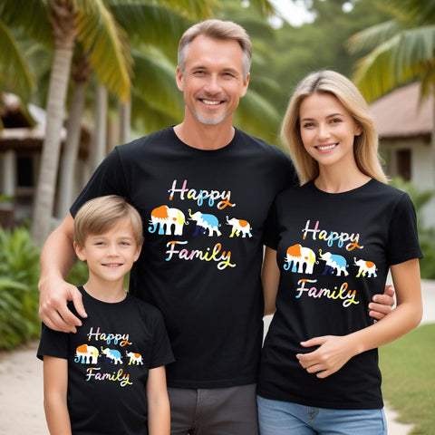 happy family cute elephant print