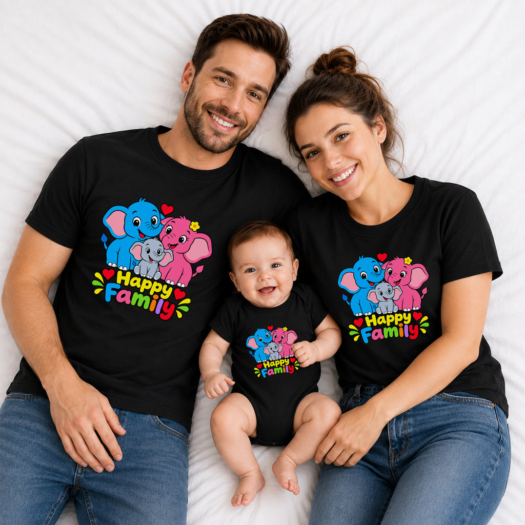 happy family cute elephant print