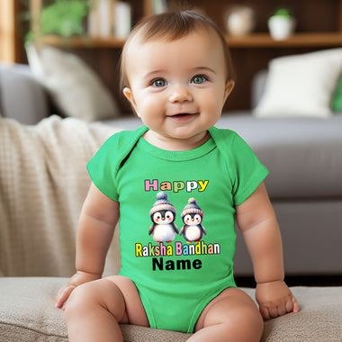 Happy Raksha Bandhan Baby Onesie-Romper-Bodysuit with cute Penquin print