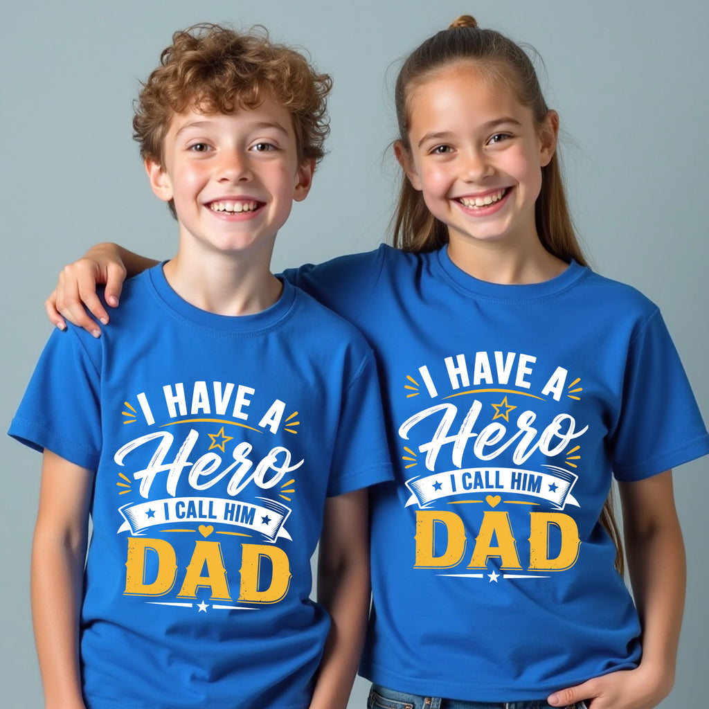 I Have a Hero, I Call Him Dad" Kids' Royal Blue Graphic T-Shirt