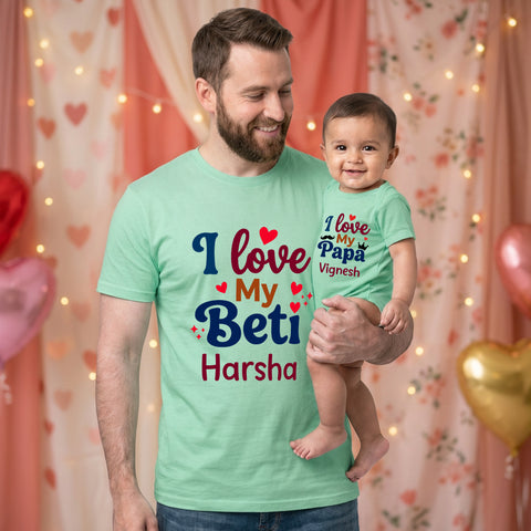 Personalized Father & Daughter Matching Shirts - "I Love My Beti / Papa"