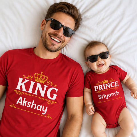 Personalized King & Prince Matching Shirts - Custom Father & Son Red T-Shirt Set