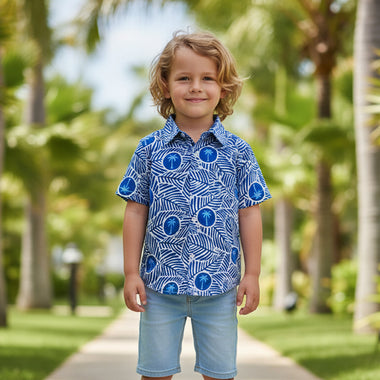 Tropical Blue Leaves Matching Family Vacation Outfits
