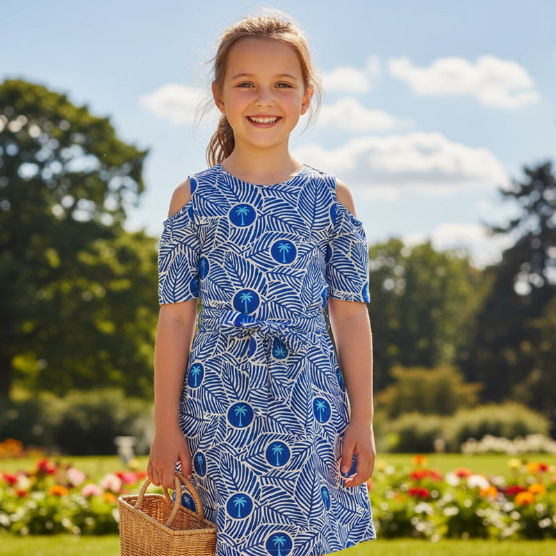 Tropical Blue Leaves Matching Family Vacation Outfits