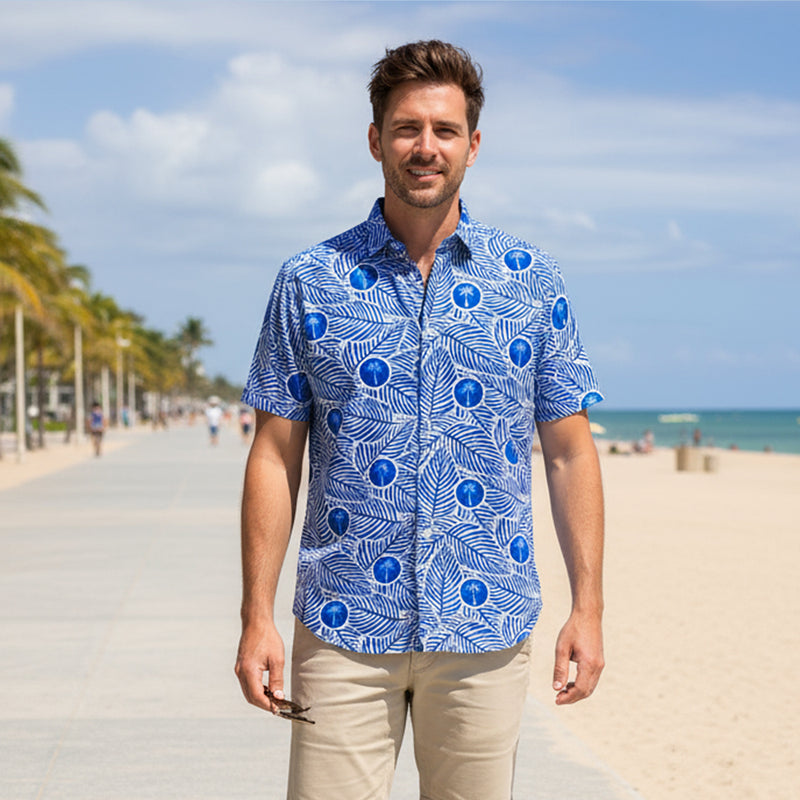 Tropical Blue Leaves Matching Family Vacation Outfits