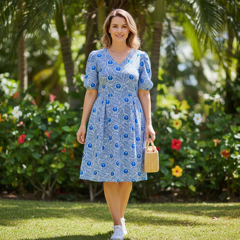 Tropical Blue Leaves Matching Family Vacation Outfits