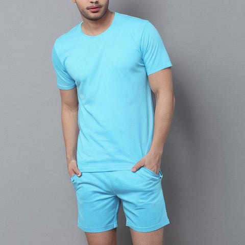 Men's Solid Skyblue t-shirt and shorts regular fit co order set