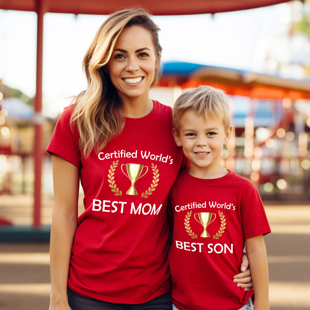 CERTIFIED WORLD'S BEST MOM SON MATCHING FAMILY T SHIRTS