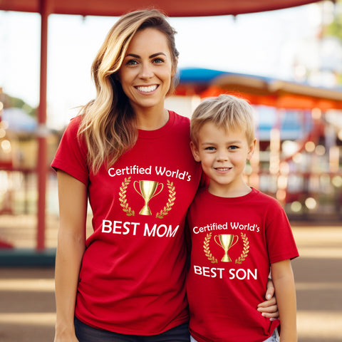CERTIFIED WORLD'S BEST MOM SON MATCHING FAMILY T SHIRTS