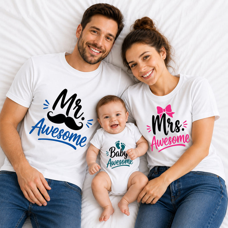Mr Awesome Mrs Awesome Baby Awesome Family T-Shirts