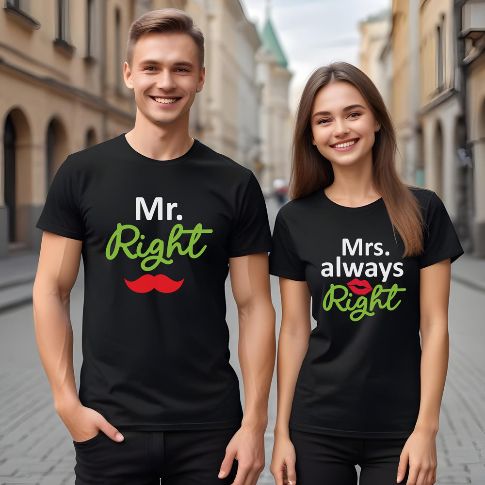 Mr and Mrs right matching couples t-shirt