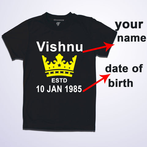 Custom name date of birth printed t-shirts for men