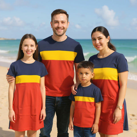 Navy Yellow Red Family Combo T-shirt Dress