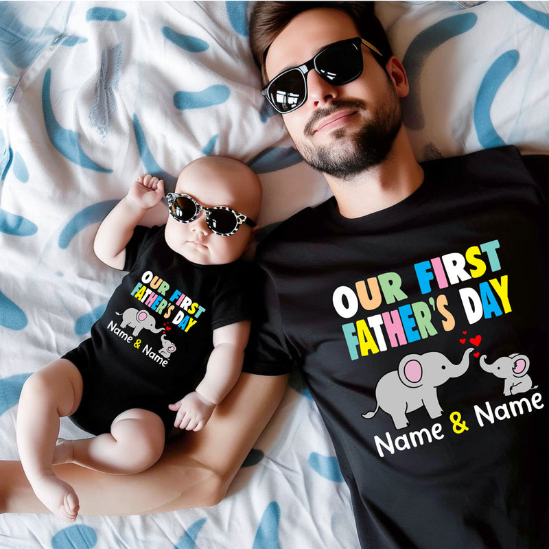 first father's day name customize tshirt and onesie combo