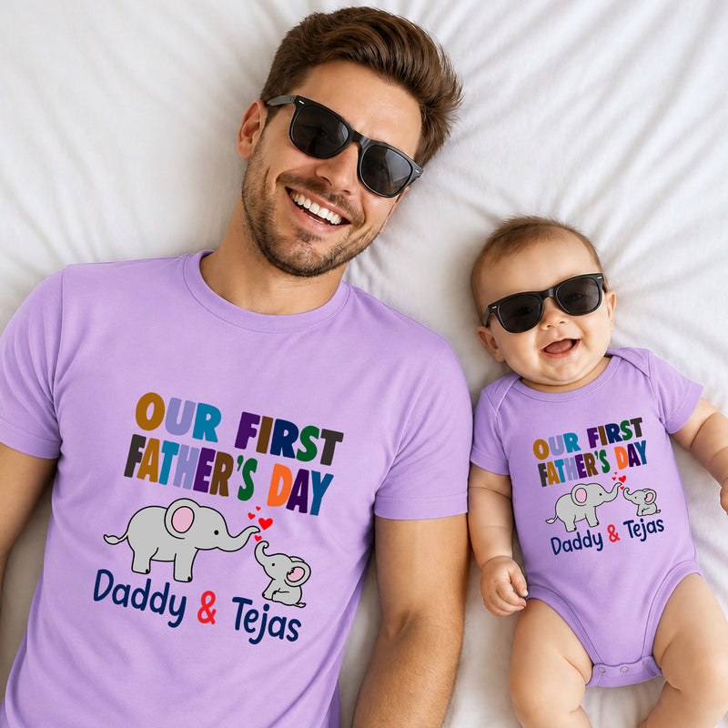first father's day name customize tshirt and onesie combo