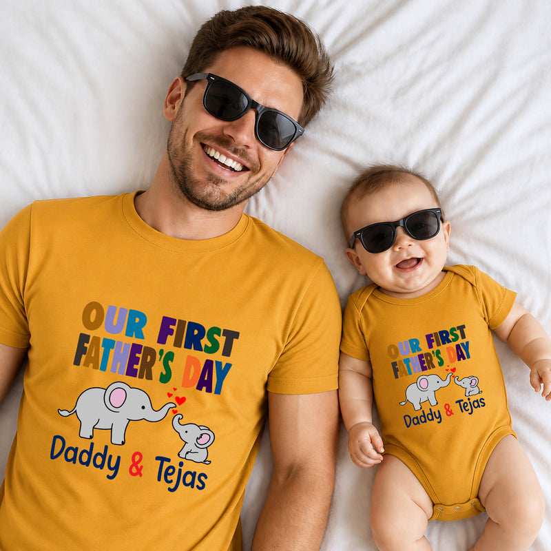 first father's day name customize tshirt and onesie combo