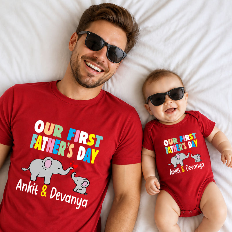 first father's day name customize tshirt and onesie combo