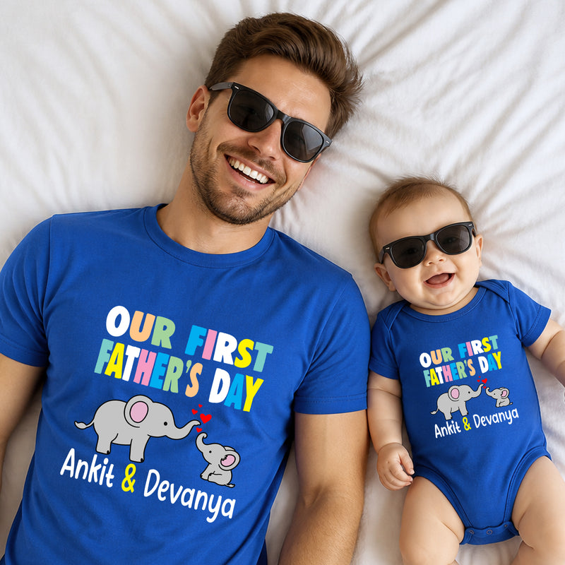 first father's day name customize tshirt and onesie combo
