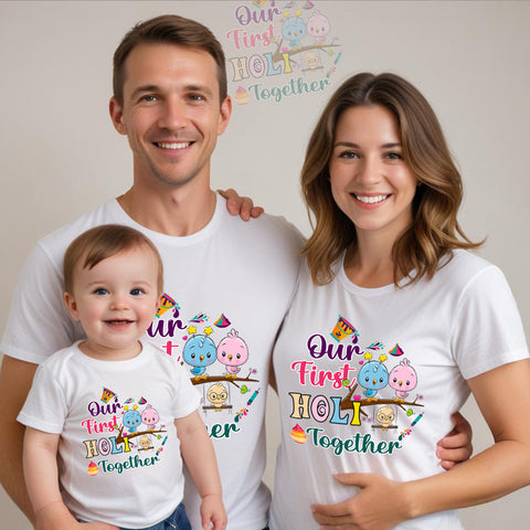 My First Holi Together T-shirts for Dad Mom and Kids