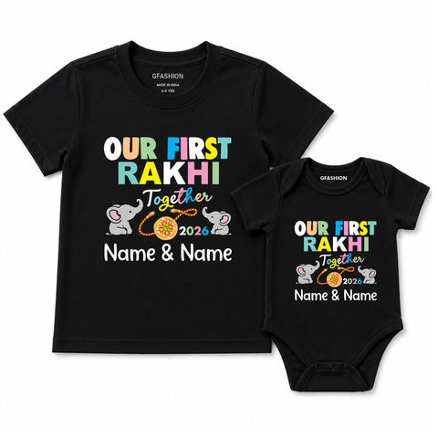 our first rakhi together name customize tees