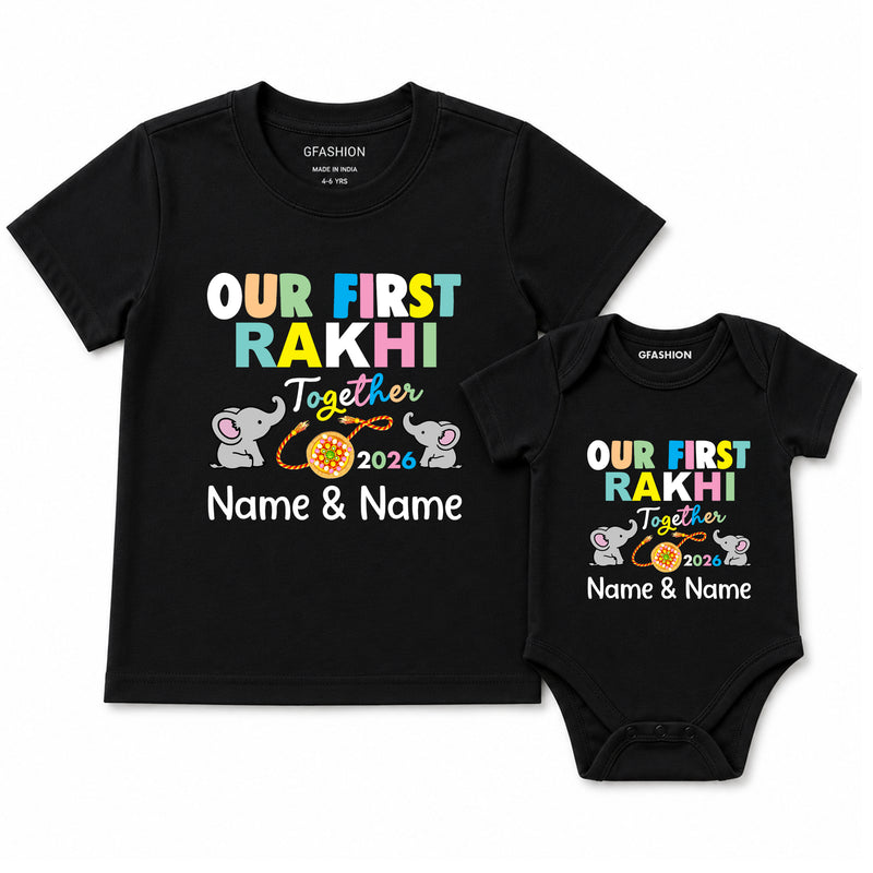 our first rakhi together name customize tees