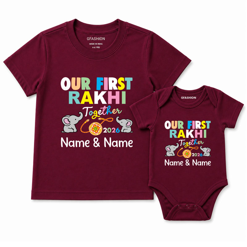 our first rakhi together name customize tees